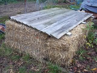 a homemade straw bale cold frame